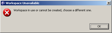 Workspace in use or cannot be created, choose a different one.