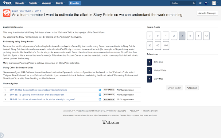 Scrum Poker Sitzung in Jira